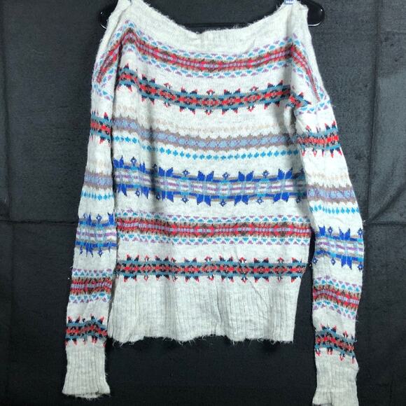 American Eagle Womens Sweater Multi Striped Boat Neck Knit Wool Blend Medium - Picture 9 of 11
